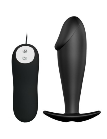 forme de pénis plug anal silicone pretty love et 12 modes vibrant - noir