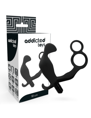 plug anal addicted toys avec double anneau pénien et testicules noirs