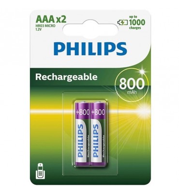 batterie rechargeable philips aaa hr03 800 mah blister * 2